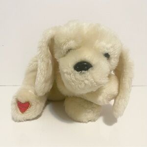 Yellow Lab Dog Plush Floppy Beanie Heart Foot Red Bow Puppy Stuffed Animal Small